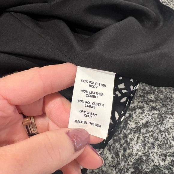 HUNTER BELL black and white abstract print with leather trip sleeveless dress - Picture 14 of 15